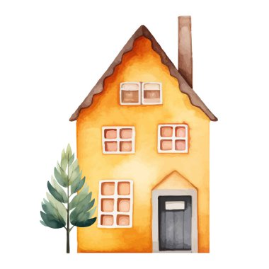 İskandinav vektör evi. Şirin suluboya ev. Avrupa binası. Çocuksu vektör illüstrasyonu