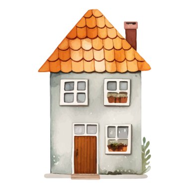 İskandinav vektör evi. Şirin suluboya ev. Avrupa binası. Çocuksu vektör illüstrasyonu