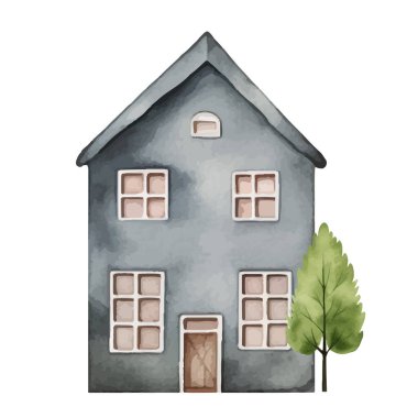 İskandinav vektör evi. Şirin suluboya ev. Avrupa binası. Çocuksu vektör illüstrasyonu