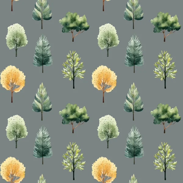 Cute Watercolor Trees Seamless Pattern Trees Wallpaper Trendy Scandi Vector — Stock Vector