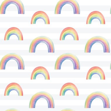Kusursuz renkli gökkuşağı deseni. Suluboya gökkuşağı vektör arkaplanı pastel renklerde