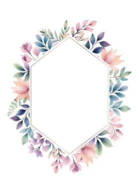 Suluboya bitkileri şablonu. Botanik suluboya çerçeveli düğün davetiyeleri, posterler ve kartlar. Vektör çiçek çelengi pastel. 