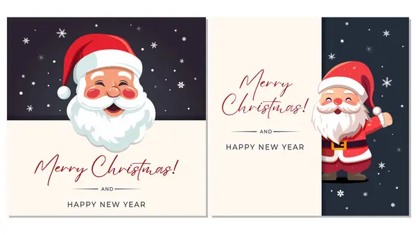 Conjunto Molduras Natal Cartaz Com Pai Natal Ano Novo Design — Vetor de Stock