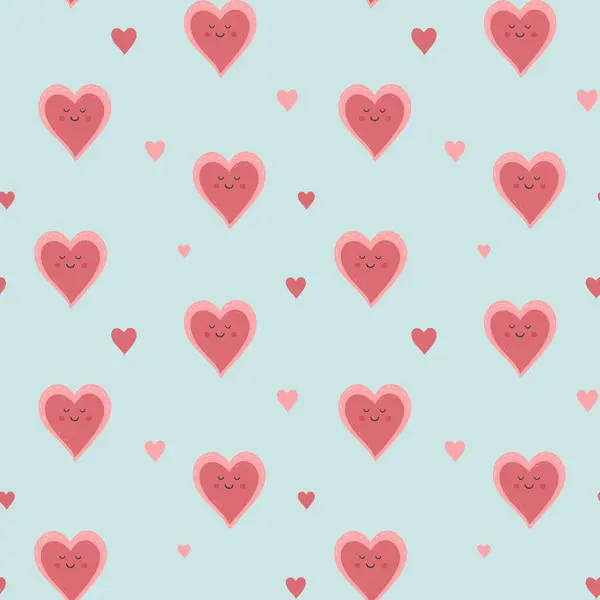 かわいいハートシームレスなベクトルパターン バレンタインデーの背景 パステルカラーの異なるハート形状 — ストックベクタ