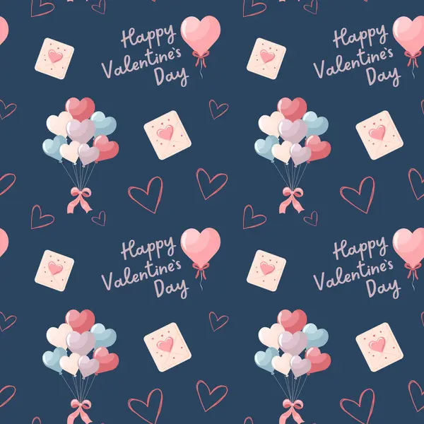 Ballons Coeurs Mignons Motif Vectoriel Lettres Amour Contexte Saint Valentin — Image vectorielle