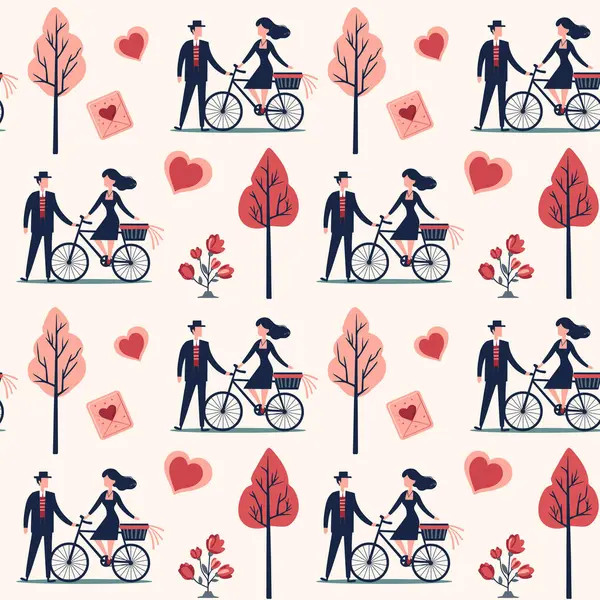 Contexte Saint Valentin Formes Coeur Couple Romantique Bouquets Amour Motif — Image vectorielle