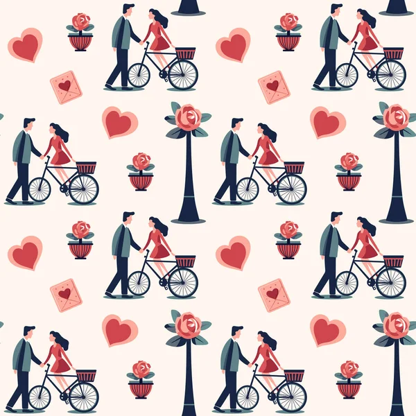 Contexte Saint Valentin Formes Coeur Couple Romantique Bouquets Amour Motif — Image vectorielle