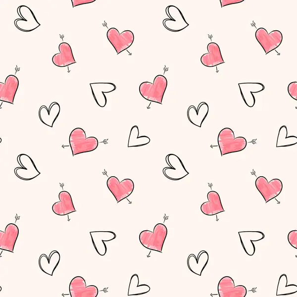 ハートを背景にしたドードル バレンタインデー シームレスなベクターパターンを愛します ハンド描かれたハート — ストックベクタ