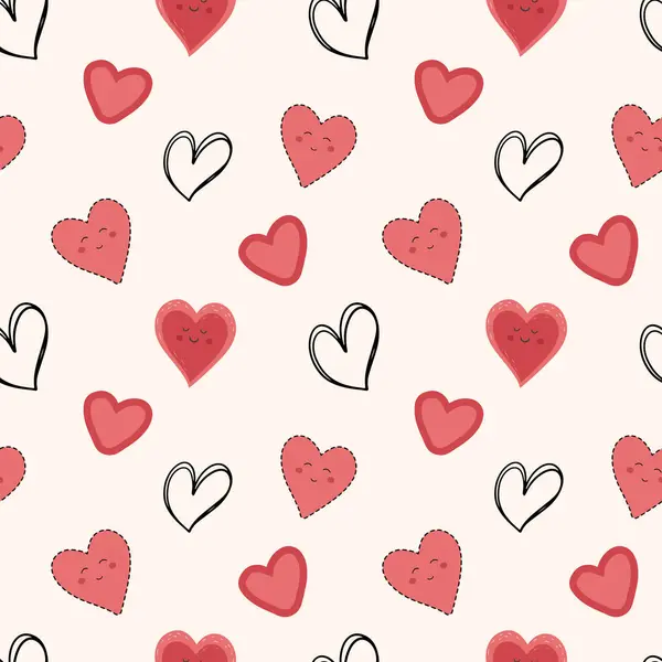 かわいいハートのドードルバック バレンタインデー シームレスなベクターパターンを愛します ハンド描かれたハート — ストックベクタ