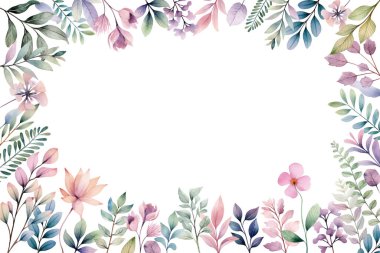 Botanik suluboya çerçeveli düğün davetiyeleri, posterler ve kartlar. Suluboya bitkileri şablon, pastel renkler