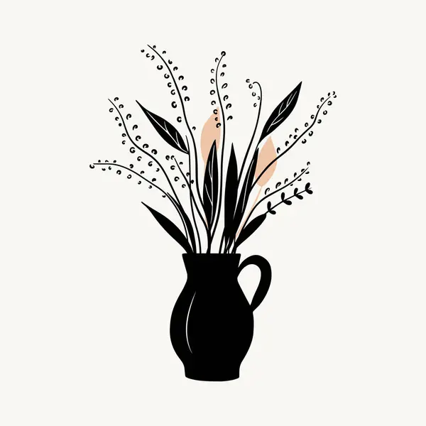 Vektor Monochromes Bouquet Handgezeichnete Frühlingsblumen Schwarz Umrisse Von Blumen — Stockvektor