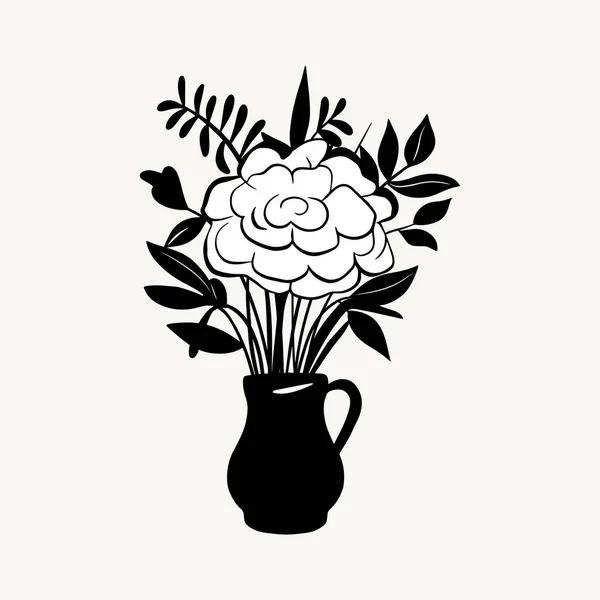 ベクターモノクロブーケ ブラックで手描きの春の花 フラワーアウトライン — ストックベクタ