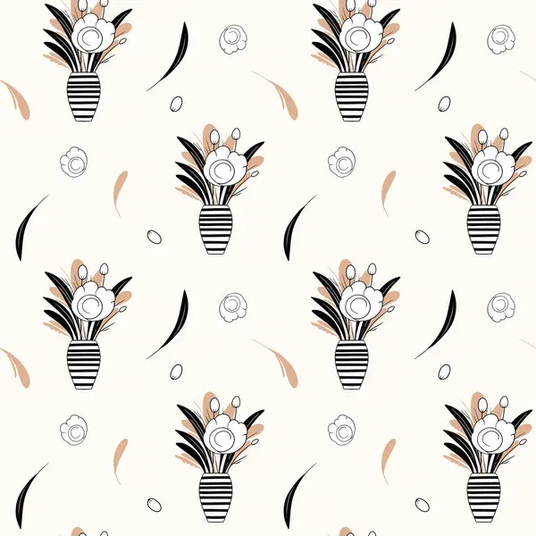 Motif Floral Monochrome Fond Sans Couture Avec Bouquets Feuilles Papier — Image vectorielle