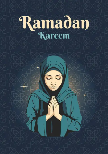 Islamisk Gratulationskort Ramadan Mall Med Flicka Ramadan Kareem Affisch Mediebanderoll — Stock vektor