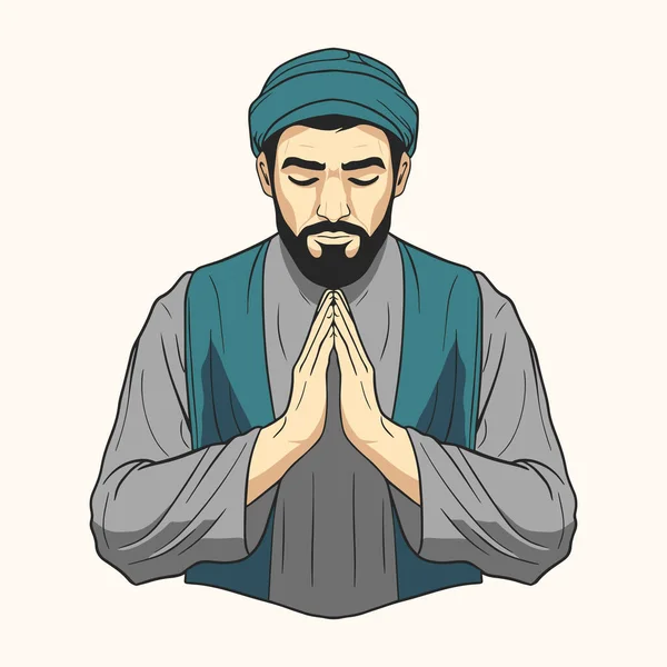 ベクトルイスラムのデザイン 祈っている男 ラマダンエレメント 挨拶のためのアラビアの要素 — ストックベクタ