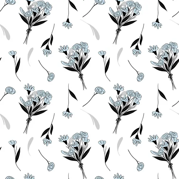 Motif Floral Monochrome Fond Sans Couture Avec Des Bouquets Des — Image vectorielle