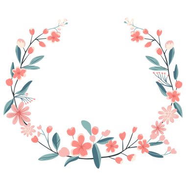 Poster, kart, davetiye, broşür için çiçek çerçevesi. Botanik çelengi. Çiçekli bahar vektör arkaplanı