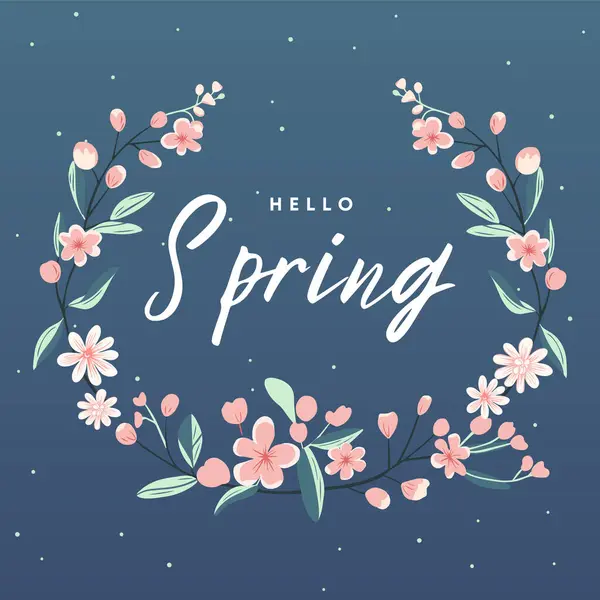 こんにちは春フレーム パステルカラーとテキストで花を咲かせたトレンディな春のデザイン ポスター グリーティングカード バナー — ストックベクタ