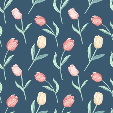 Lalelerle kusursuz bir desen. Bahar arka planı. Romantik çiçek desenli el çizimi. 