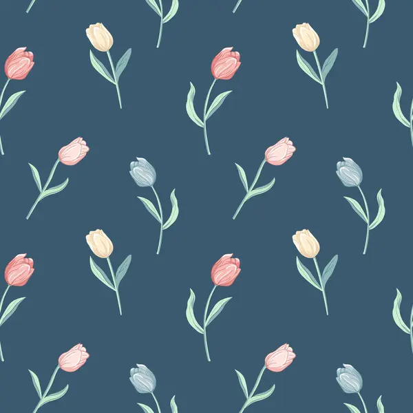 Vector Seamless Pattern Tulips Spring Backgrounds Pastel Colors Romantic Flower — Stock Vector