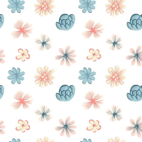 Vector Seamless Pattern Folk Flowers Spring Background Romantic Flower Pattern — Stock Vector