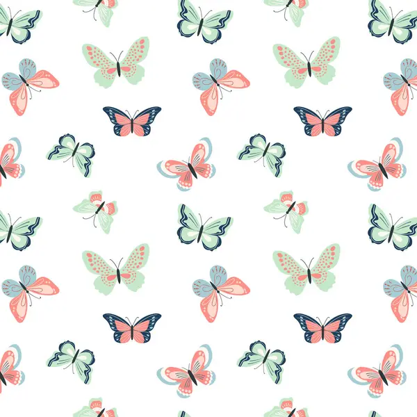 Patrón Sin Costuras Con Mariposas Lindas Patrón Primavera Verano Vector — Vector de stock