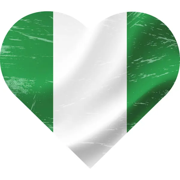 Nigéria Bandeira Forma Coração Grunge Vintage Coração Bandeira Nigeriana Bandeira — Vetor de Stock