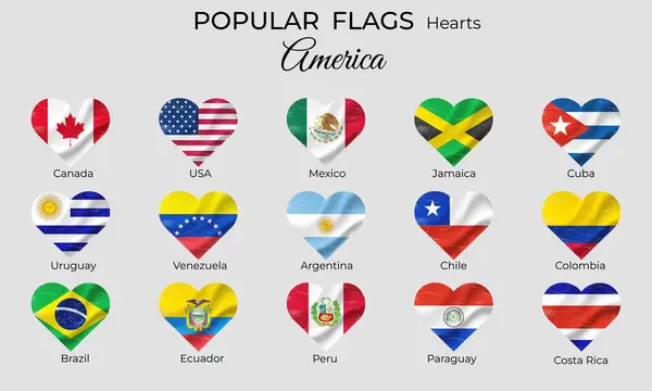 Σημαίες Αμερικανικών Χωρών Σημαία Σχήμα Καρδιάς Grunge Αντίκα Σύνολο Εικονιδίων — Διανυσματικό Αρχείο