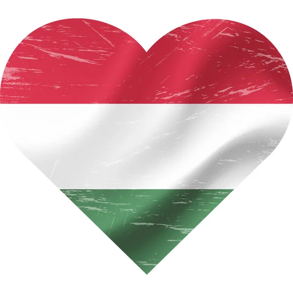 ハート形のグランジヴィンテージのハンガリーの旗 ハンガリー国旗 ベクトルフラグ シンボル — ストックベクタ
