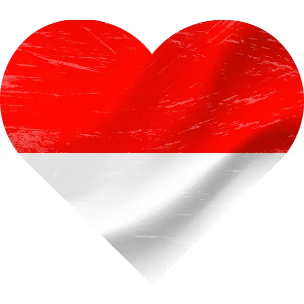 Indonéská Vlajka Tvaru Srdce Grunge Vintage Indonésie Vlajka Srdce Vektorový — Stockový vektor