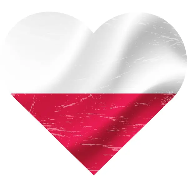 Polsko Vlajka Tvaru Srdce Grunge Vintage Polská Vlajka Srdce Vektorový — Stockový vektor
