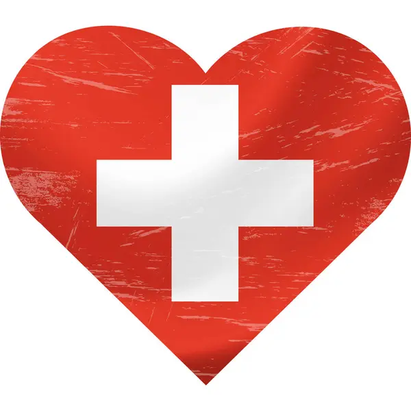Швейцарский Флаг Форме Сердца Гранж Винтаж Сердце Флага Швейцарии Векторный — стоковый вектор