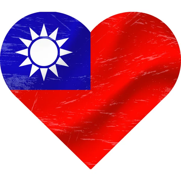 Taiwan Herzform Grunge Vintage Taiwan Flagge Herz Vektorfahne Symbol — Stockvektor
