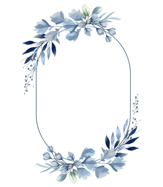 Suluboya bitkileri şablon, mavi pastel renkler. Botanik suluboya çerçevesi, düğün davetiyeleri, posterler ve kartlar için çelenk.