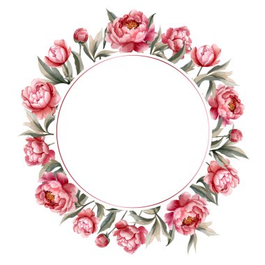 Çerçeveli suluboya şakayıklar. Vektör şakayık şablonu. Düğün davetiyesi, poster ve kart için.. 