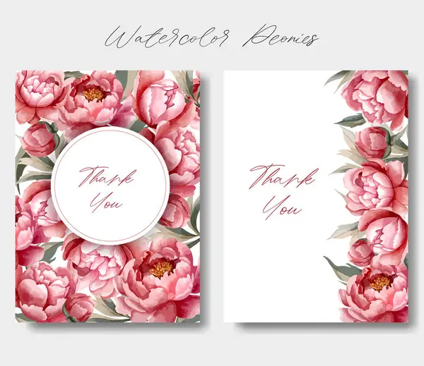 Set Watercolor Peonies Frames Vector Floral Peony Template Wedding Invitation — Stock Vector