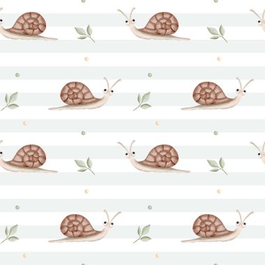 Suluboya salyangozlu kusursuz desen. Çocuksu bir geçmişi var. Pastel renklerde suluboya salyangoz duvar kağıdı