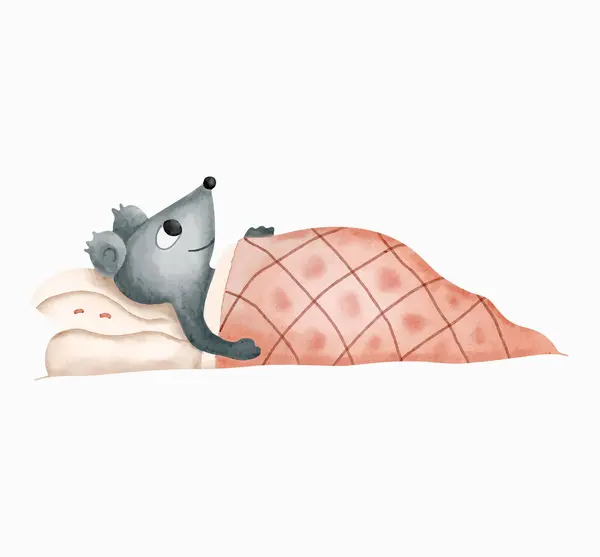 Aquarellmaus Bett Handgezeichnete Tiere Aquarell Illustration Der Niedlichen Maus — Stockvektor