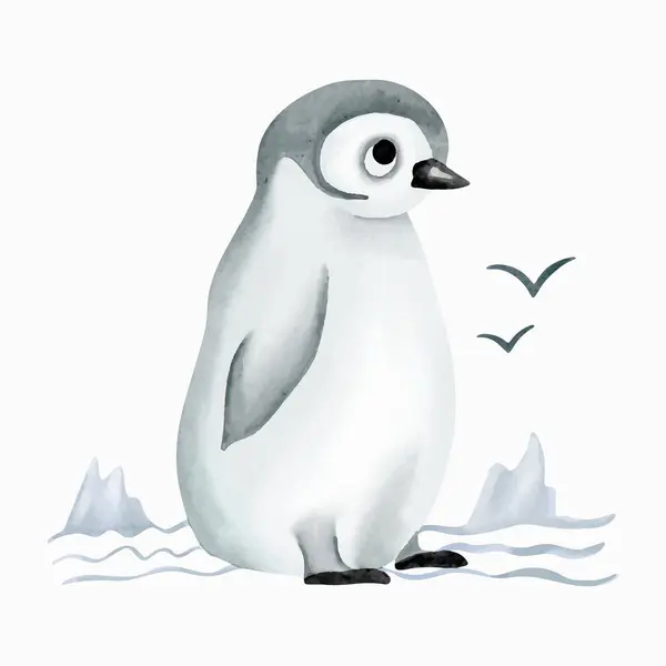 Akwarelowy Pingwin Ręcznie Malowane Zwierzątka Akwarela Ilustracja Cute Pingwina — Wektor stockowy