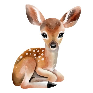 Suluboya tarzında şirin bir geyik. Elle çizilmiş orman geyiği. Suluboya geyik.