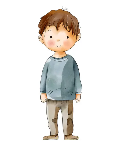 Χαριτωμένο Αγοράκι Υδατογραφία Αγόρι Μου Υδατογραφία Παιδί Στέκεται Πλήρες Ύψος — Διανυσματικό Αρχείο