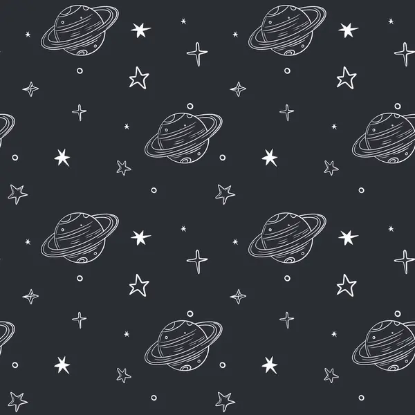 Monochrome Seamless Pattern Stars Planet Space Background Space Elements — Stock Vector