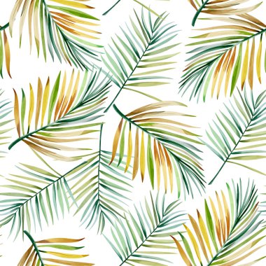 Egzotik çiçekler ve yapraklarla suluboya deseni. Kusursuz botanik desen. Tropik arkaplan. 