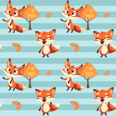 Komik tilki ve güz yapraklı kusursuz desen. Çizgi film tilki geçmişi. Sonbahar deseni