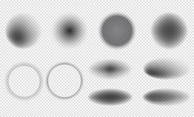Yumuşak kenarlı gerçekçi gölgeler. Şeffaf arkaplanda vektör yuvarlak gölge etkisi. Şeffaf gölgeler.