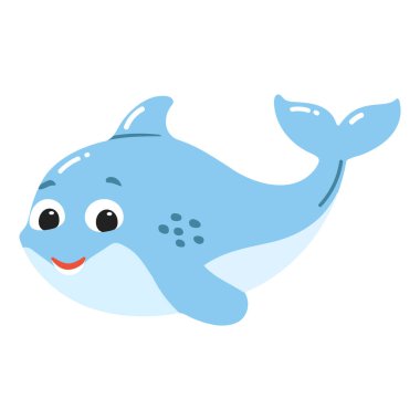 Tatlı bebek yunus. Suyun altında düz çizgi film karakteri. Deniz hayvanları. Denizin sakini.