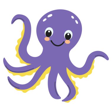 Sevimli ahtapot. Suyun altında düz çizgi film karakteri. Deniz hayvanları. Denizin sakini.