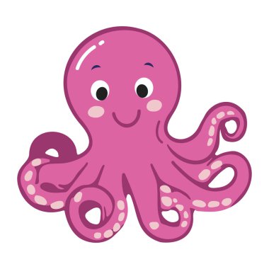 Şirin mor ahtapot. Suyun altında düz çizgi film karakteri. Deniz hayvanları. Denizin sakini.
