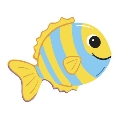 Şirin balık. Suyun altında düz çizgi film karakteri. Deniz hayvanları. Denizin sakini.