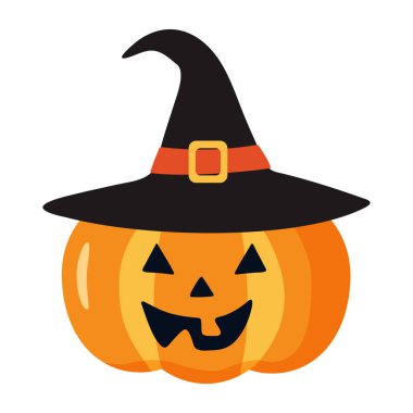 Cadılar Bayramı elementi şapkada balkabağı. Çizgi film tarzında cadılar bayramı elementi. 